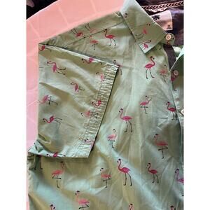 Free Planet Men's Button Up Short Sleeve Flamingo Cotton Shirt 2X Logo